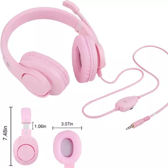 Pink Gaming Headset Headphone Mic For Girls PS4 Nintendo Xbox One Stereo Bass