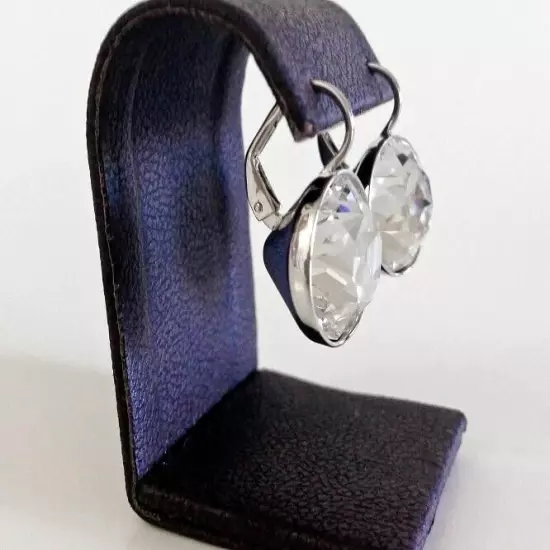 LARGE 15M Bella Earrings Made with Swarovski Crystals Silver Plated Bezel Lever