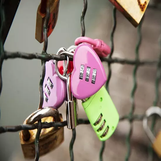 2Pcs Pink Combination Lock, Heart Shape 3 Digital Password Padlock, Mini Outdoor