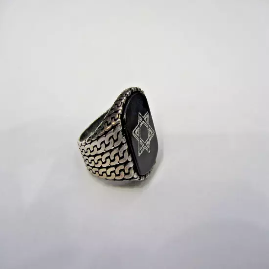 Sterling Silver Black Onyx Star of David Men's Ring Size 8 3/4