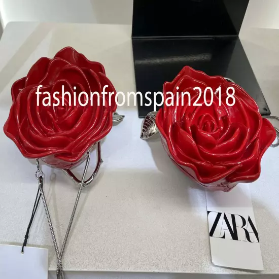 ZARA NEW WOMAN ROSE MINAUDIÈRE FLORAL CLUTCH BOX BAG RED 6366/310