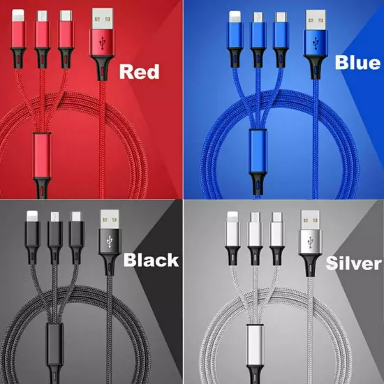 3 in 1 Fast USB Charging Cable Universal Multi Function Cell Phone Charger Cord