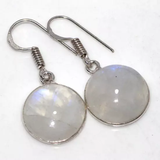 925 Silver Plated Rainbow Moonstone Jewellery Earrings Handmade Size 1.4" JW