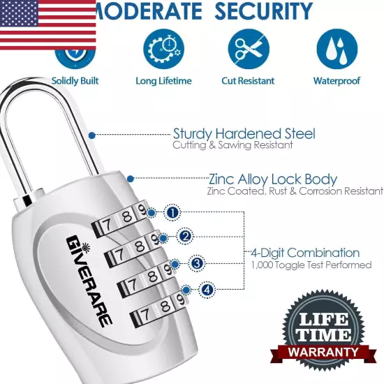 2 Pack Combination Lock, 4-Digit Padlock Keyless, Resettable Luggage L