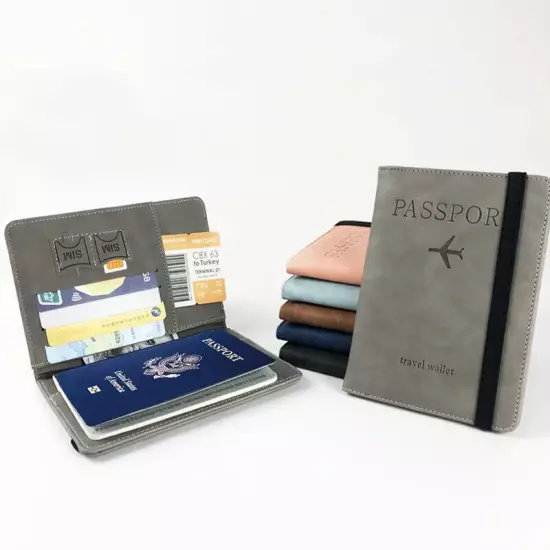 RFID Pu Leather Strap Passport Bag Holder Multi-Function ID Bank Card Wallet