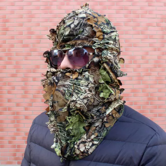 Bionic Camouflage Leaves Hat 3D Full Face Mask Headwear Hunting Ghillie Suit Men