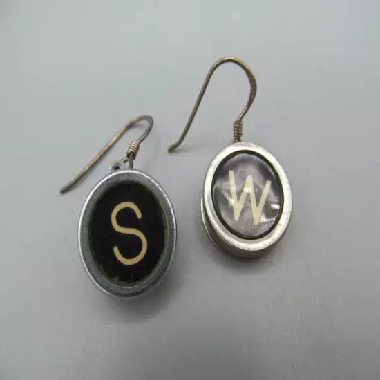 S and W Typewriter Letter Initial Earrings Sterling Silver Dangles