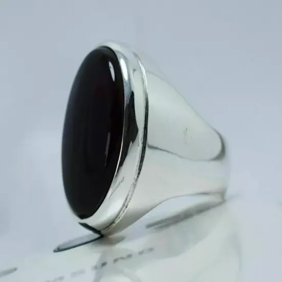 Big Agate Sterling Silver Ring - Mens Black Blood Red Yemeni Aqeeq