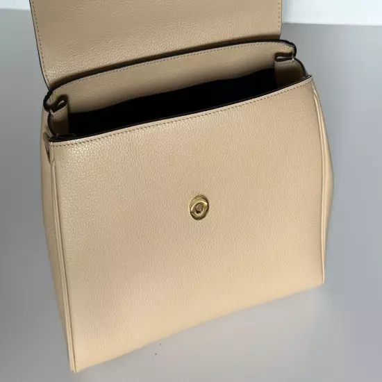 Versace Top Handle Grainy Calf Leather Beige Shoulder Bag 1013351 IT NWT $1775