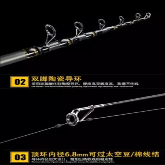 Spinning Fishing Rod Pole Super Fast Carbon Fiber Hard 3-5kg Max Drag Telescopic