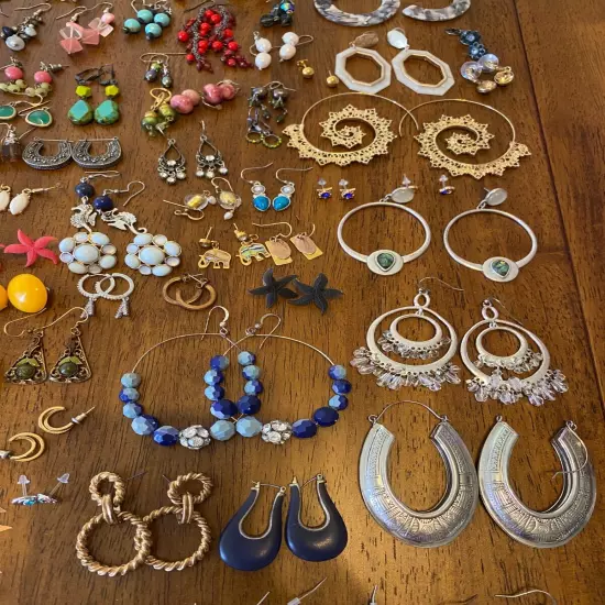 Huge Pierced Earrings Lot Dangles Studs Mixed Media 157 Pairs Wearable Jewelry