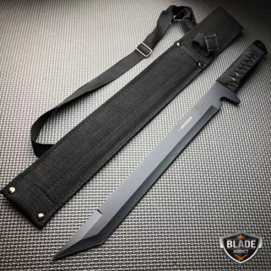 18" SURVIVAL HUNTING Tactical Full Tang FIXED BLADE MACHETE Knife Ninja Sword