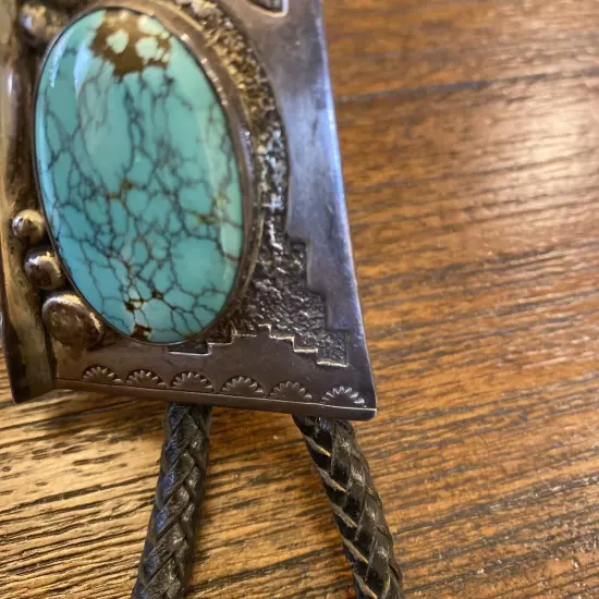 Native American Sterling Silver Turquoise Bolo Tie Dated