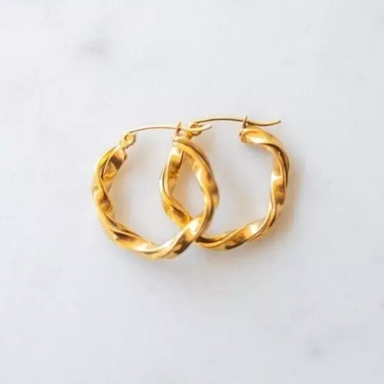 Gold Twist Hoop Earrings Waterproof on trend Hoops lightweight gift for her