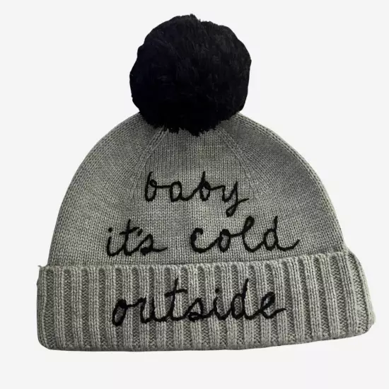 Kate Spade Baby It’s Cold Outside Gray Black Pom Winter Beanie Hat EUC HTF Viral