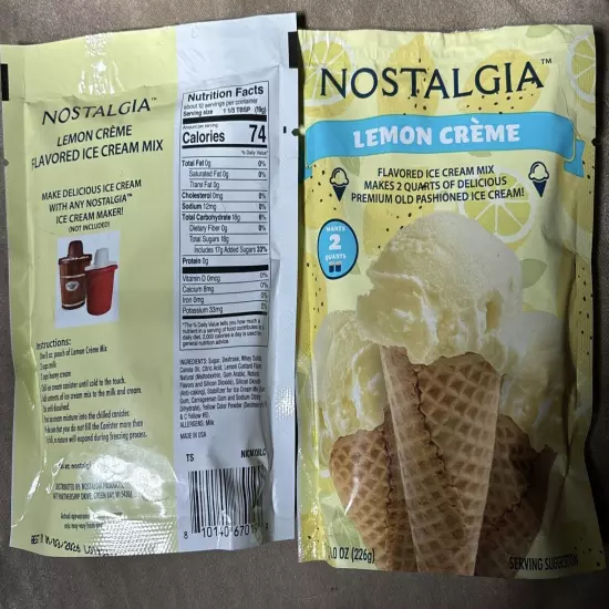 NEW Lot of 2 Nostalgia LEMON CREME Ice Cream Mix 8oz Packs Best by: 1/26