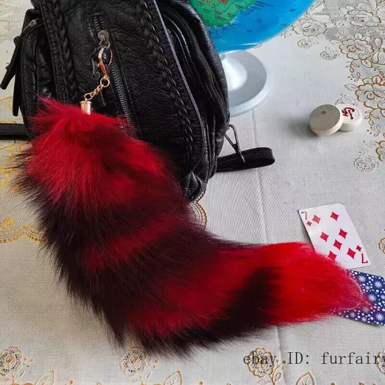 16"-18" Real Fox Fur Tail Keychain Bag Charm Purse Pendant Costume Cosplay Toys