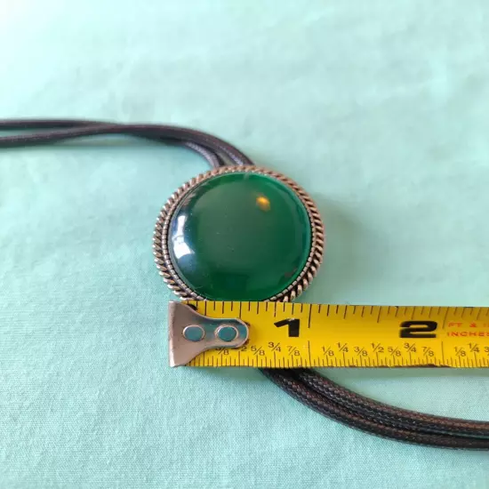 Signed HTL Healthy True Love Green Cats Eye Glass Bolo Tie