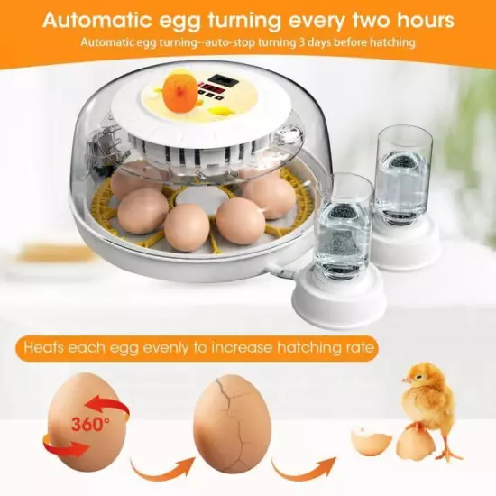  8 Egg Incubators for Hatching Eggs, Automatic Egg Turner with white and yellow