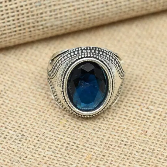 Blue Onyx Gemstone Men's Ring 925 Sterling Silver Statement Boho Ring Al Size B3