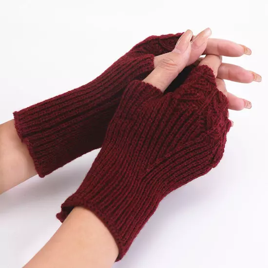 Womens Fingerless Gloves Wool Knitted Mittens Wrist Half Finger Short Gloves