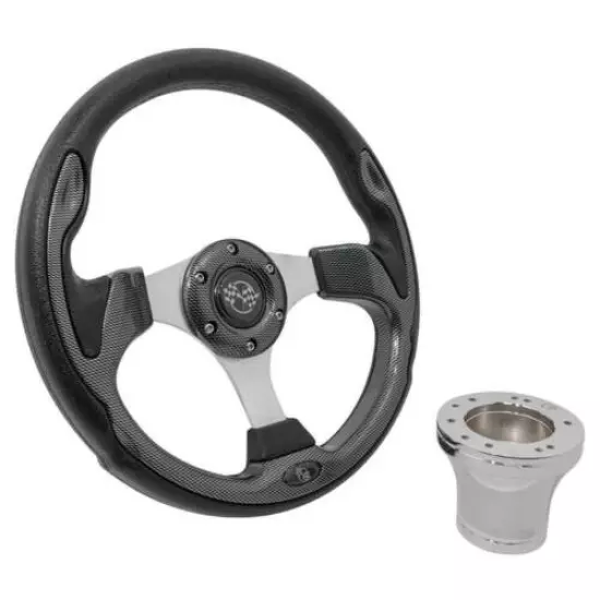 Club Car Precedent 12.5" Golf Cart Steering Wheel Carbon Fiber With Chrome Hub