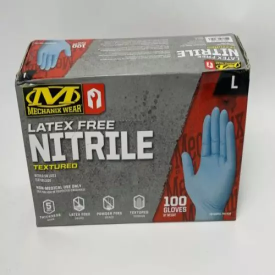 Mechanix Blue Nitrile Gloves 5mil Latex Free Non Powdered 100 Count Large