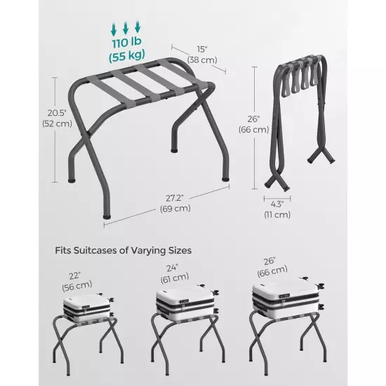 SONGMICS Luggage Racks, Set of 2, Suitcase Stand with Fabric Storage Shelf