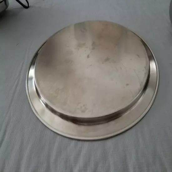 Vintage fondue pot/chaffing dish stainless steel handles, tray, burner, 8 forks