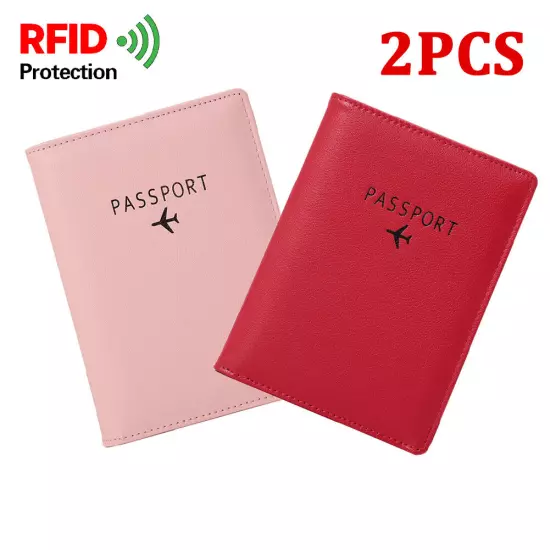 2Pcs Slim Leather Travel Passport Wallet RFID Blocking ID Card Case Cover