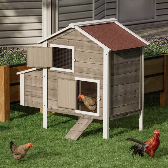 Chicken Coop Hen House with Nesting Box for Yard, Removable Bottom Wooden Poultr