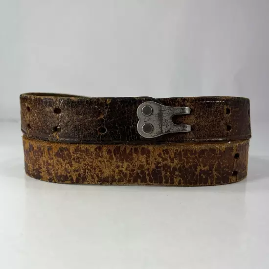 Vintage Very Worn Distressed Brown Cracked Leather Hook Belt - Men's Size 32