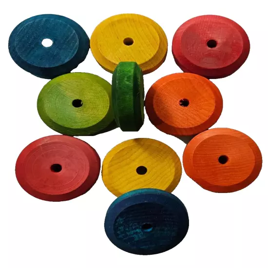 10 PCS COLORFUL WOOD 2" BEVELED/TAPERED WHEELS PARROT BIRD TOYS CRAFTS