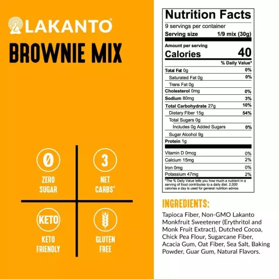 Lakanto Sugar Free Brownie Mix - Sweetened with Monk Fruit Sweetener Keto Die...