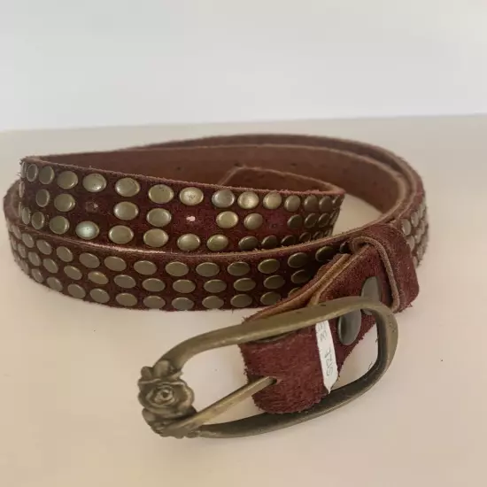 Genuine Leather Women’s Studded Belt Strap Buckle Burgundy Size 33