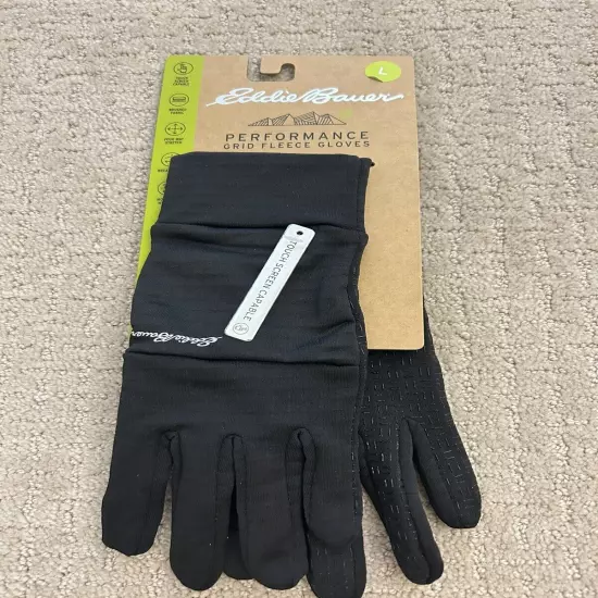 Eddie Bauer Performance Grid Fleece Gloves Size L Black NWT