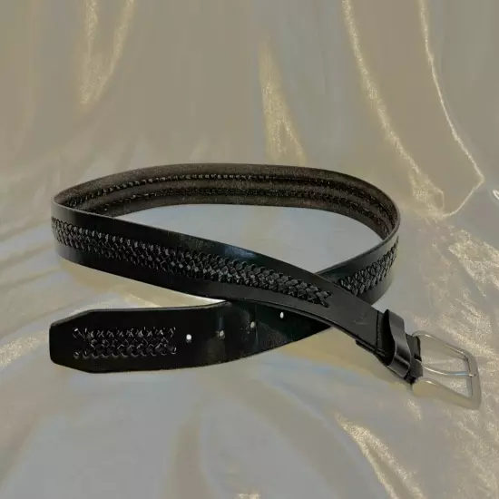 Tommy Bahama men’s braided black leather belt size 38 Embossed Vintage