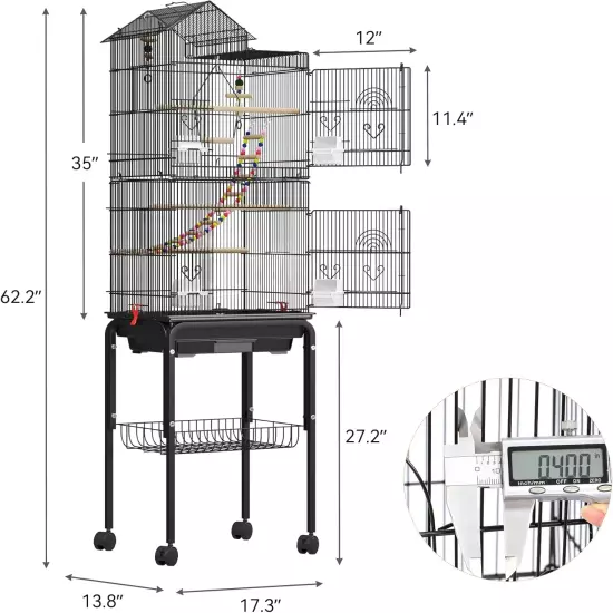 62 inch Metal Bird Cage, Large Parakeet Cages for Parrot, Cockatiel, Lovebird