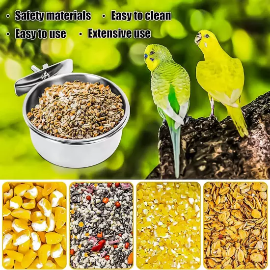 2 Pack Stainless Steel Bird Feeding Dish Cups, Bird Feeder Parrot Food Water Bow