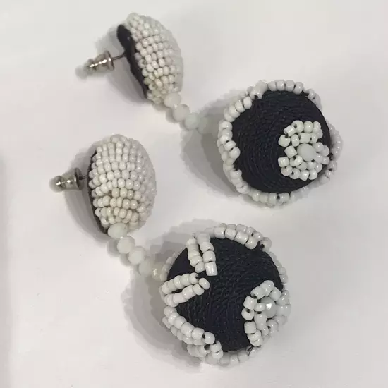 ZARA Tribal Drop Oversized Statement Beaded Ball Black White Boho Drop Earrings