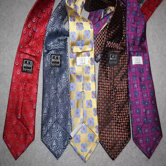 LOT of 5 IKE BEHAR Men's Silk Ties Purple Gold Red Brown/Black WEEK WORTH