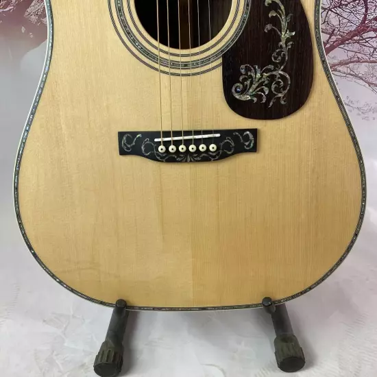 D-45 Acoustic Guitar Solid Spruce Ebony Abalone Flower Inlays free shipping