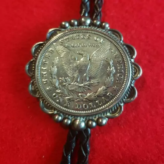  Silver Half Dollar Bolo Braided with Sterling Silver Bezel 