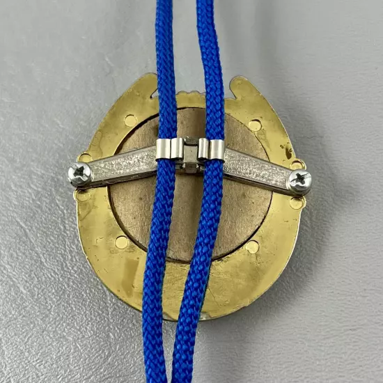 Bolo Necktie Horseshoe Prospector Faux Gold Tips Blue Braided Rope Mens Unisex