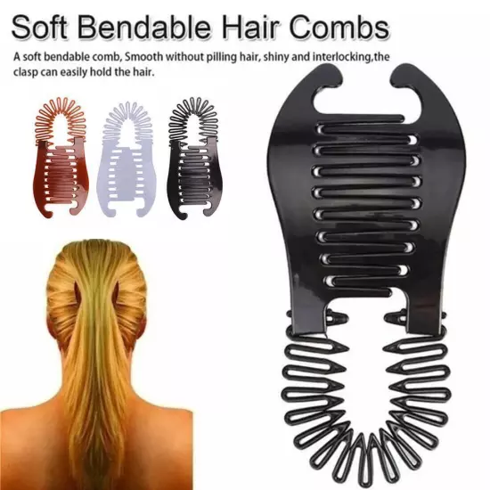 Interlocking Banana Combs Stretch Flexible Hair Combs Clips Ponytail9 F0N0