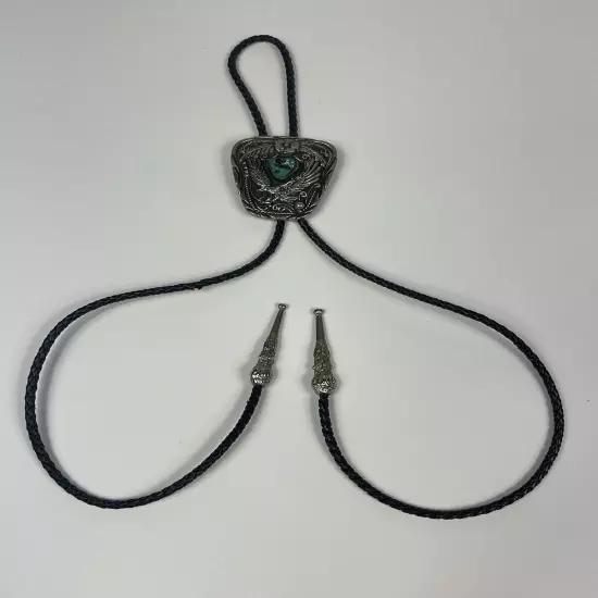 Vintage Bolo Tie w/ Eagle + Turquoise SSI USA Silver Tone Southwest/Western