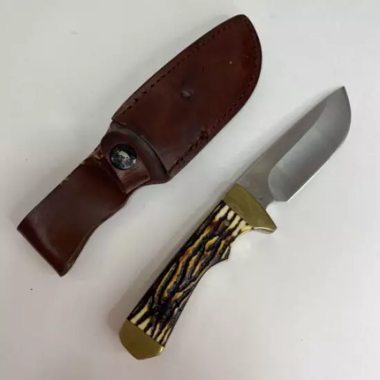 Schrade Uncle Henry Fixed Knife Elk Hunter 7Cr17MoV Staglon Handle Sheath 182UH