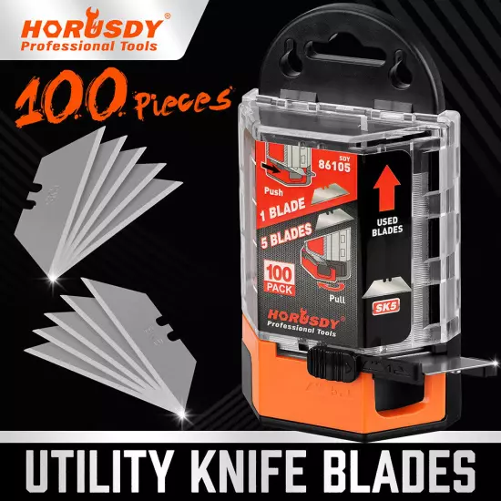 100 PCS Utility Knife Blades General Purpose Heavy-Duty with Dispenser SK5