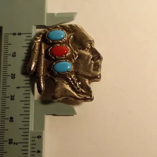 Vintage Bolo Tie Slide Native American Indian Face Old Turquoise Bolo 