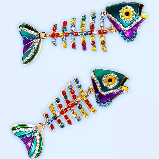 Fish Bones Fashion* Earrings Post Hatpins Lapel-Pins Novelty Statement